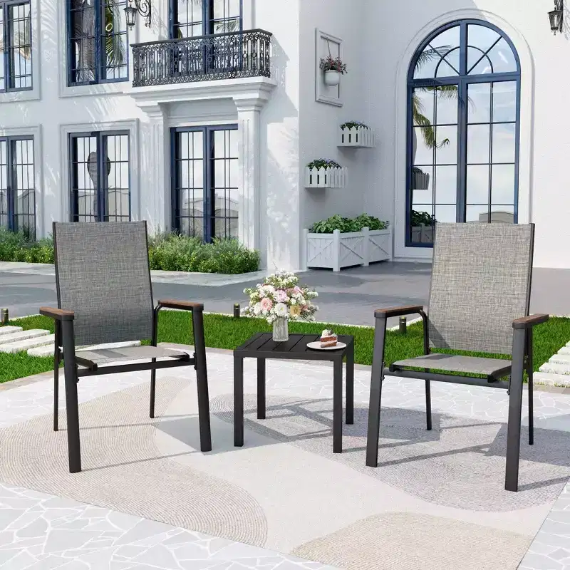 3pc Patio Dining Set with Small Square Side Table & Lightweight Sling Chairs - Captiva Designs: Outdoor Conversation Set