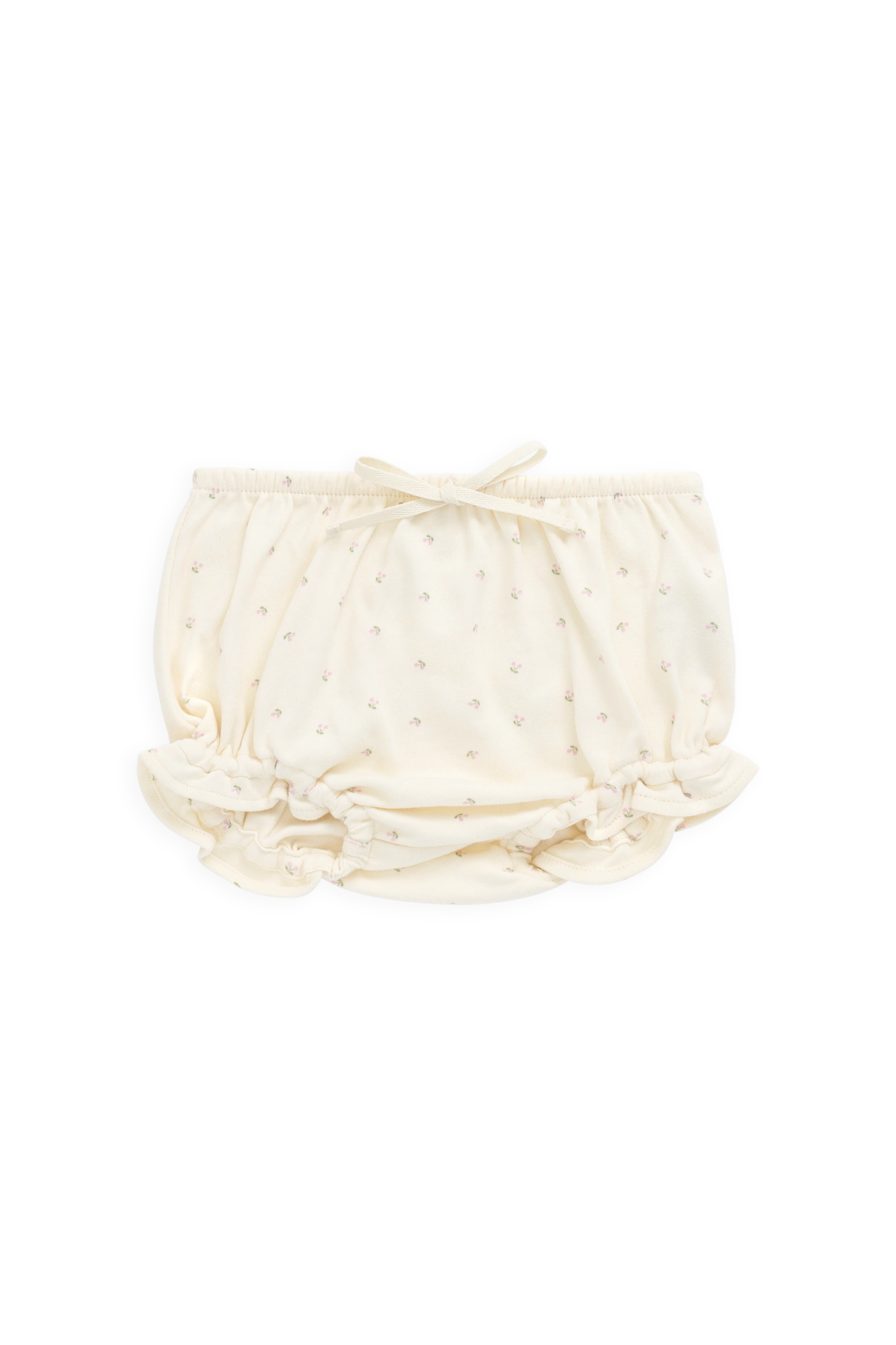 Sweet Cream Cherry-Print Organic Cotton Frill Bloomer with Elastic Waistband for Babies 0M–3Y