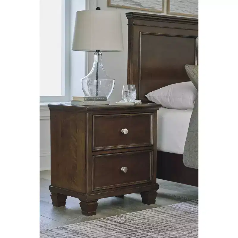 Classic 2 Drawer Nightstand For Bedroom, Dark Brown
