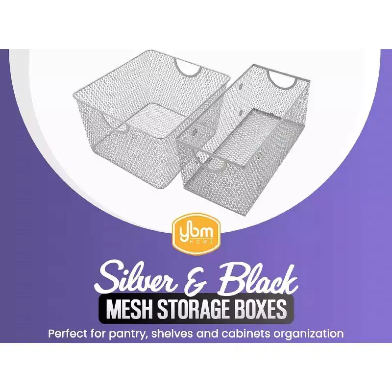 Black Mesh Open Storage Basket, Pack of 2