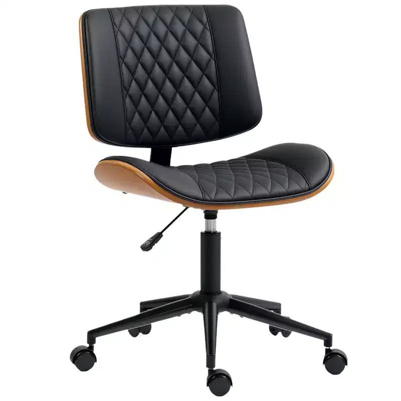 Home Office Chair No Arms with Wheels, PU Leather Desk Chair with Adjustable Height, 360 Swivel for Reading