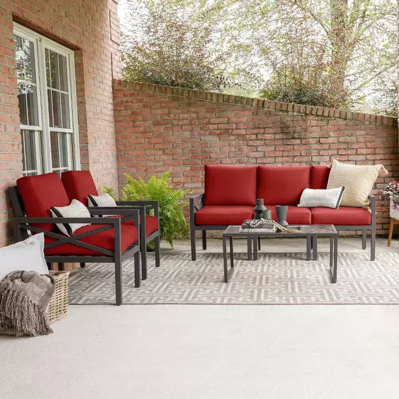 Leisure Made Blakely 6pc Aluminum Seating in Red Fabric