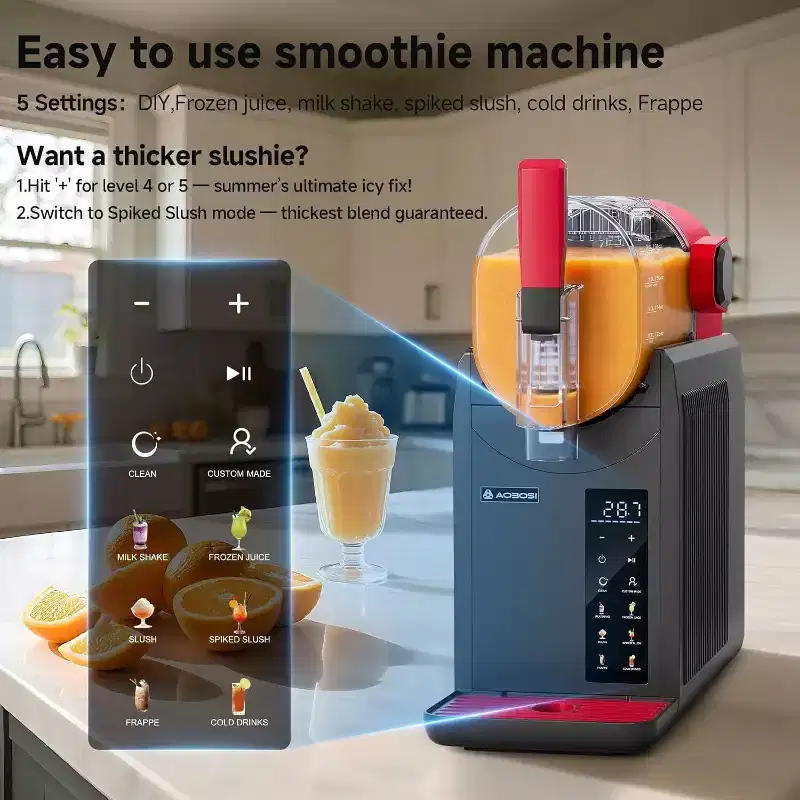 AOBOSI R2 2L Slushy Maker and Frozen Drink Machine - 6-in-1 Electric Countertop Smoothie & Frappe Maker with Digital Touch Control