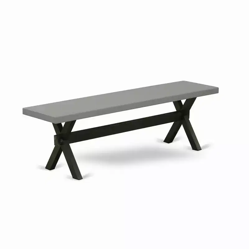 X-Style Modern Dining Bench with Wood Seat - 60x15x18 Inch, Rubberwood & Metal Frame