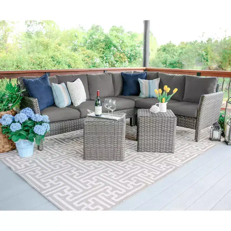 Leisure Made Canton 6pc Wicker Sectional in Gray Fabric