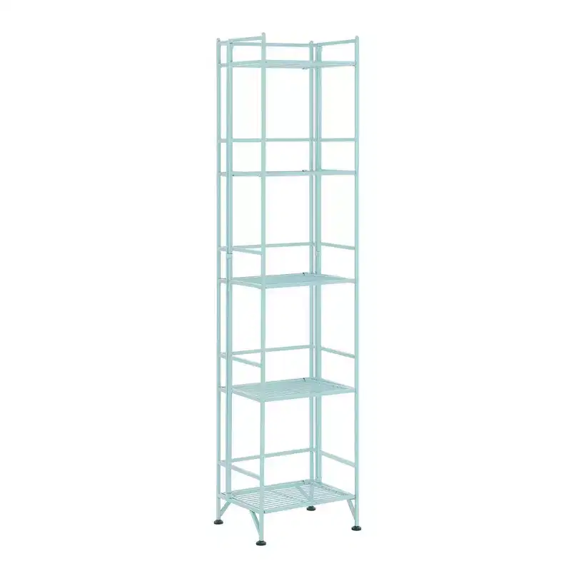 Breighton Home 57.5" Xtra Storage 5 Tier Folding Metal Shelf in Sea Foam Blue