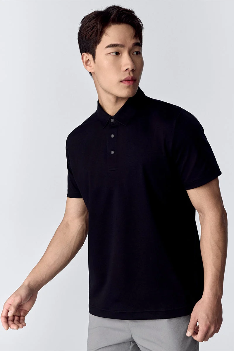 Waffle-Knit Buttonless Polo – Light Grey