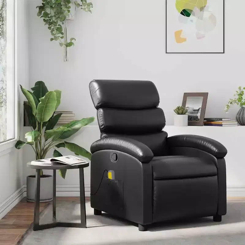 Massage Recliner Chair, Adjustable Backrest/Footrest - Black