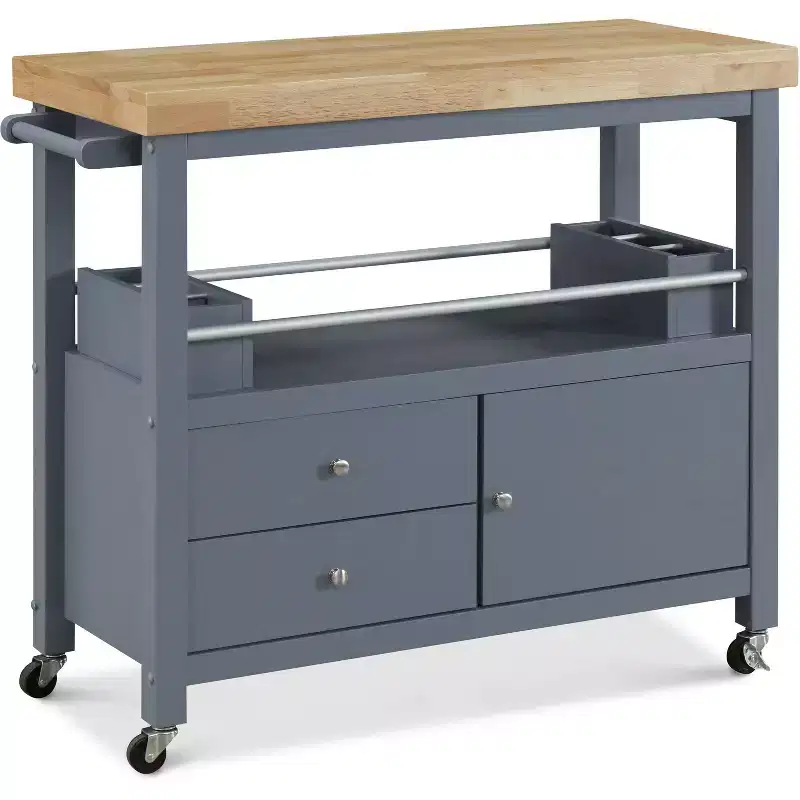 Anson Kitchen Cart Gray: Portable Island with Storage & Wheels, Hardwood Frame