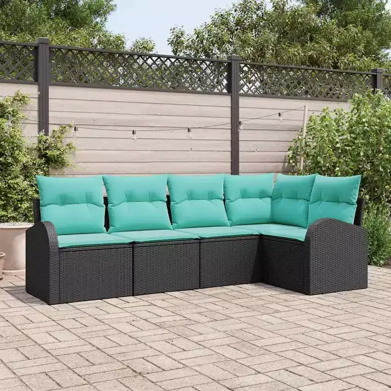 vidaXL Garden Sofa Set 5 pcs Black and turquoise Poly rattan - Black and turquoise without table