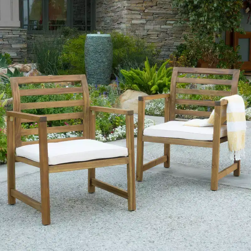 Christopher Knight Home Abraham Outdoor Acacia Wood Club Chairs with Cushion (Set of 2), Natural/Cream