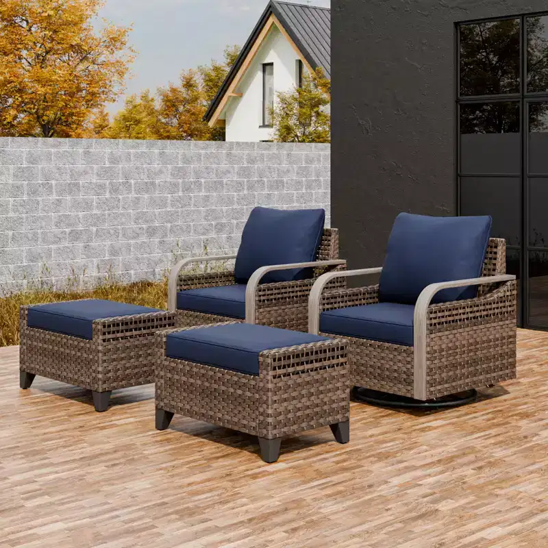 EAGLE PEAK Wicker Outdoor Glider Rocking Chair, Swivel Rocker, 2 Chairs 2 Ottomans, 4 Piece