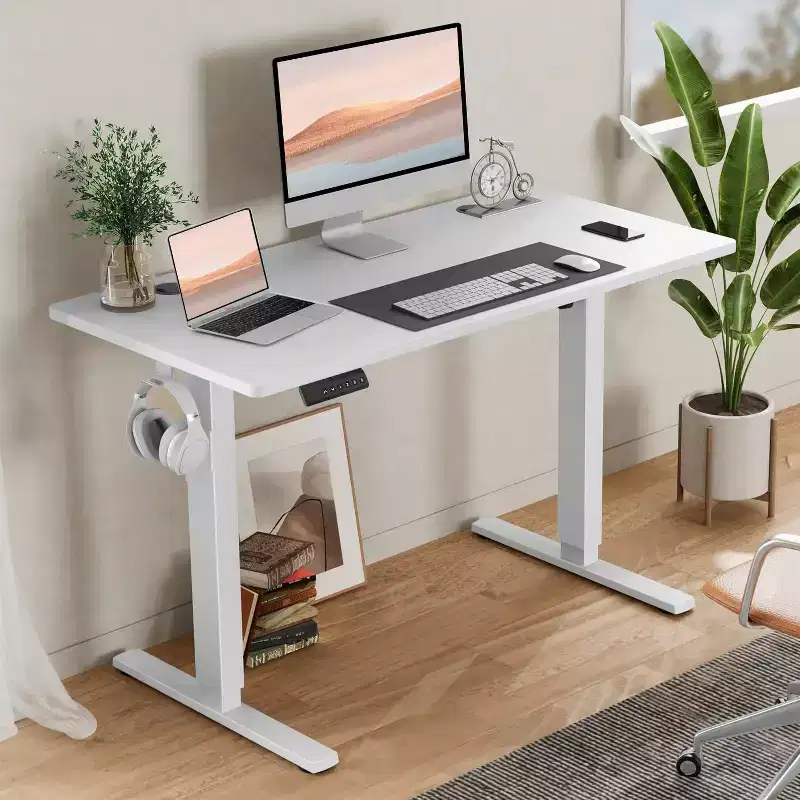 Ergonomic Height Adjustable Electric Standing Desk with T-Shaped Metal Frame and Memory Presets Modern Computer Workstation39.30x 23.60x45.40-White