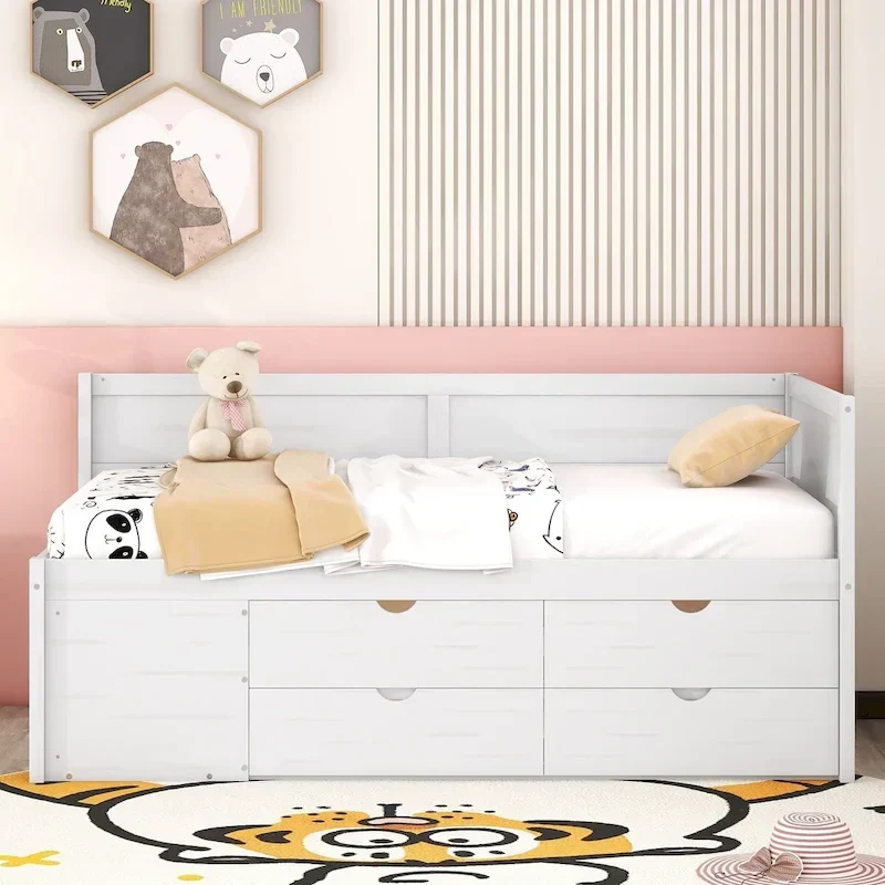 Daybed with Storage Drawers and Bookcase Shelves,Captains Corner Day Bed for Kids Boys Girls Adults