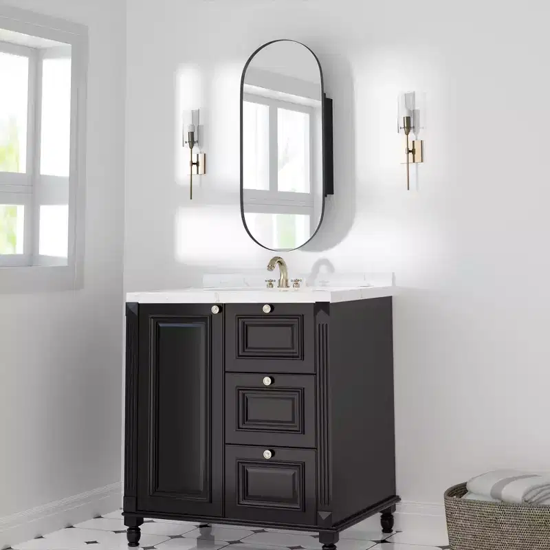 PexFix Oval 38x22 Metal Recessed/Surface Mount Medicine Cabinet with Mirror Black