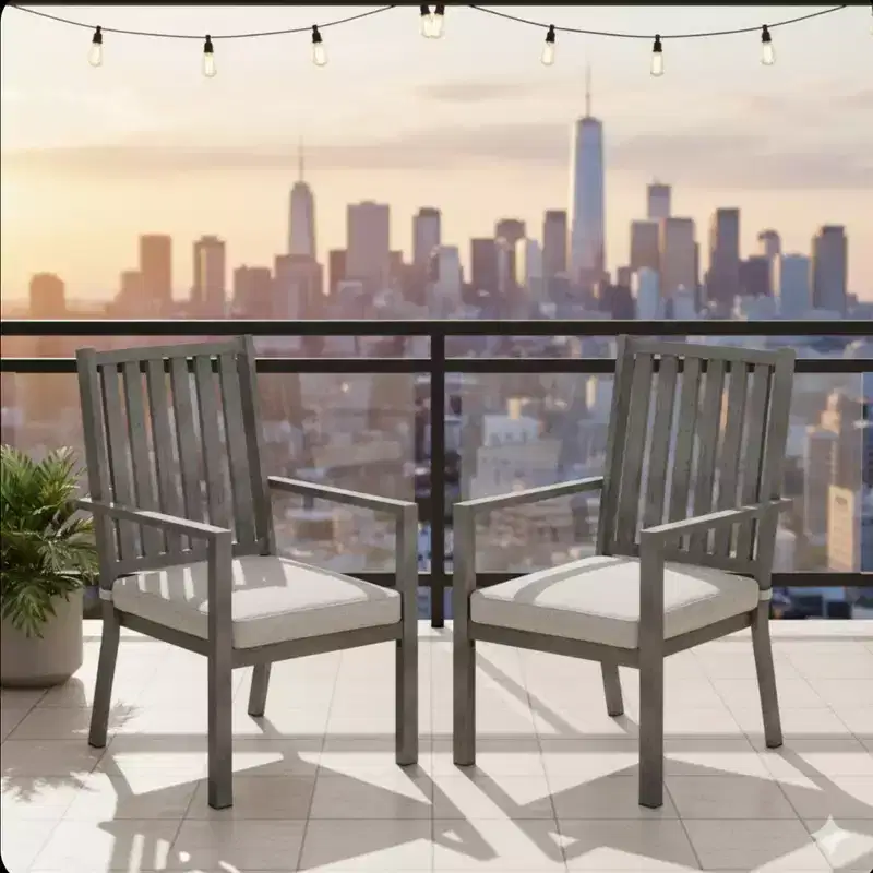Set of 4 23 All-Weather Aluminum Patio Dining Chairs with Thick Cushions