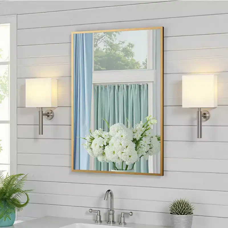 Sophisticated 91cm Gold Aluminum Rectangular Mirror with Slim Frame, Right Angles, 1.5cm Depth (Double-Sided)