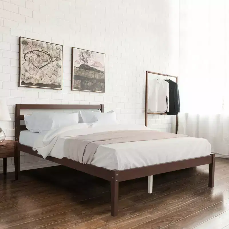 Full Wood Platform Bed Frame with Headboard and Slat Support, Mattress Foundation