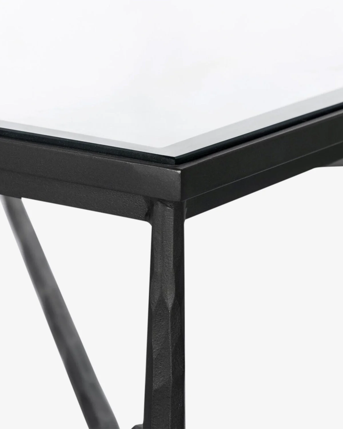 Modern Hammered Gunmetal & Tempered Glass Coffee Table with Slim Frame for Living Room