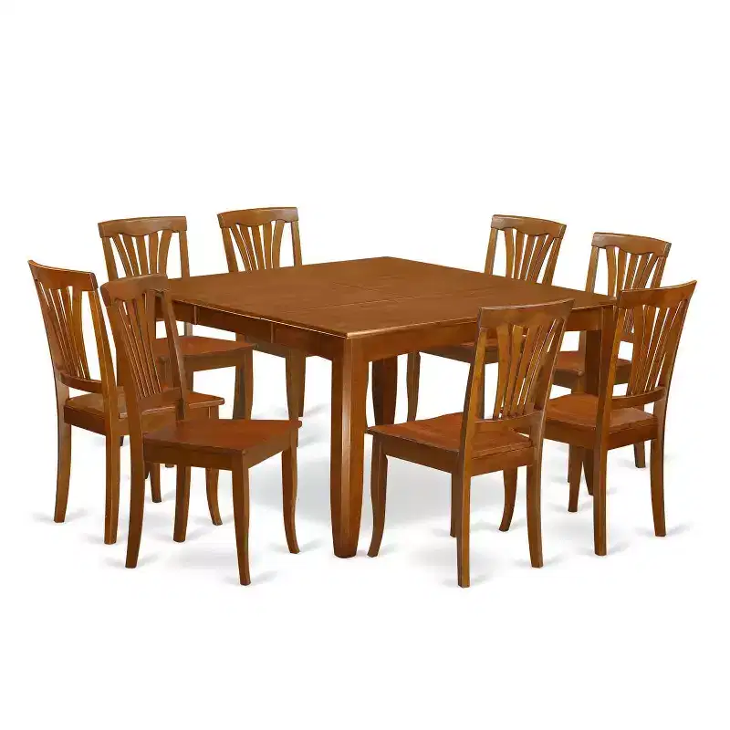 HomeStock Belmont Dining Table Set with Self - Storing Leaf and 8 Parson Chairs