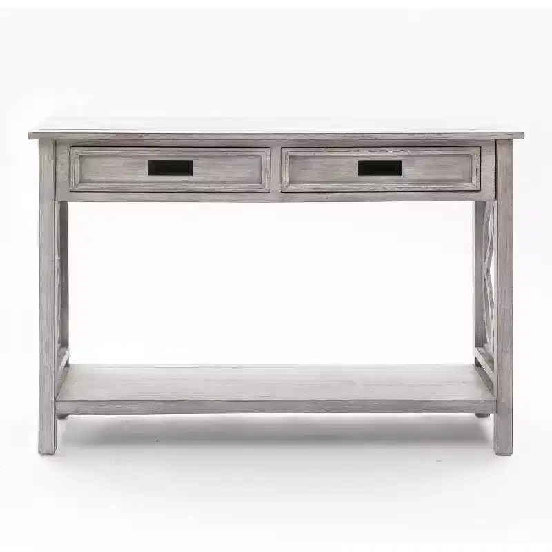 LuxenHome Gray Wood 2-Drawer 1-Shelf Console and Entryway Table