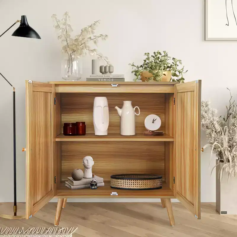 31.5 Buffet Cabinet with Storage, Entryway Storage Cabinet with Rattan Decorated Doors & Adjustable Shelves