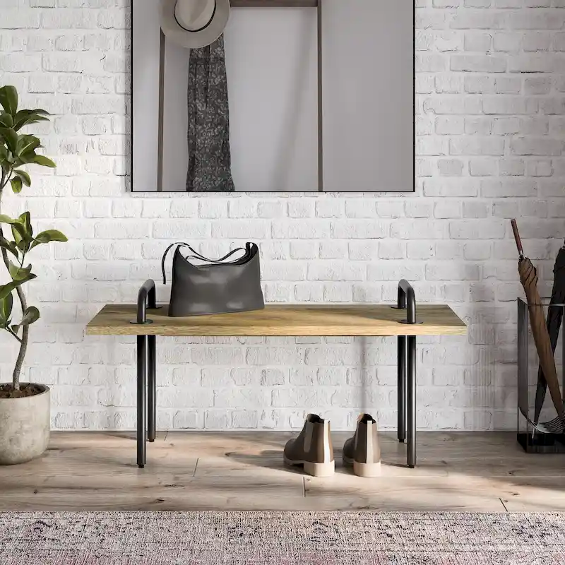 WYNDENHALL Sera SOLID MANGO WOOD 42 inch Wide Industrial Entryway Bench in Natural - 42 Inches wide