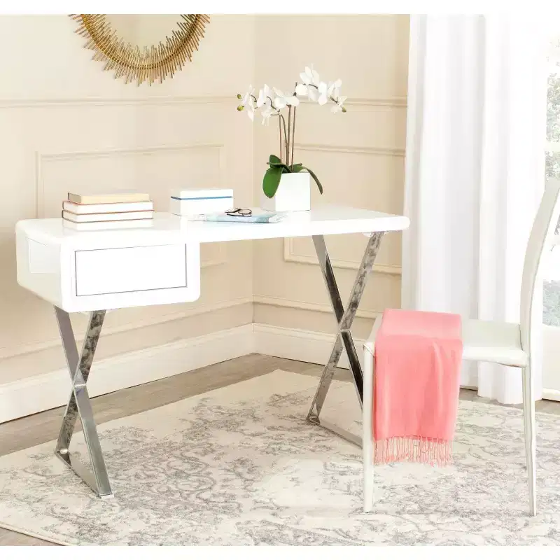 Hanover Desk - FOX2207 - White/Chrome - Safavieh Couture