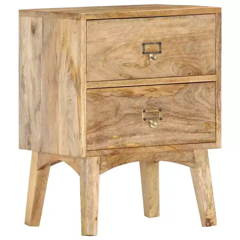 vidaXL Solid Mango Wood Bedside Cabinet - Handmade Wooden Nightstand with 2 Drawers, Sturdy and Durable, Unique and Decorative, Easy Assembly Required