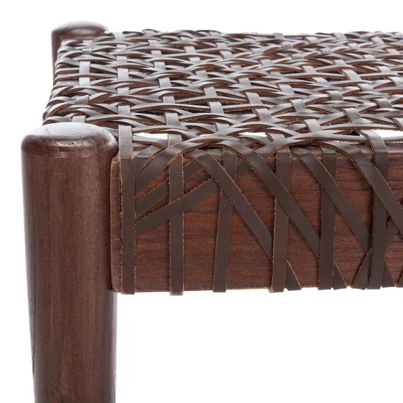 SAFAVIEH Mahalia Bandelier Wood & Leather Bench - 47 W x 16 D x 19 H - 47Wx16Dx19H