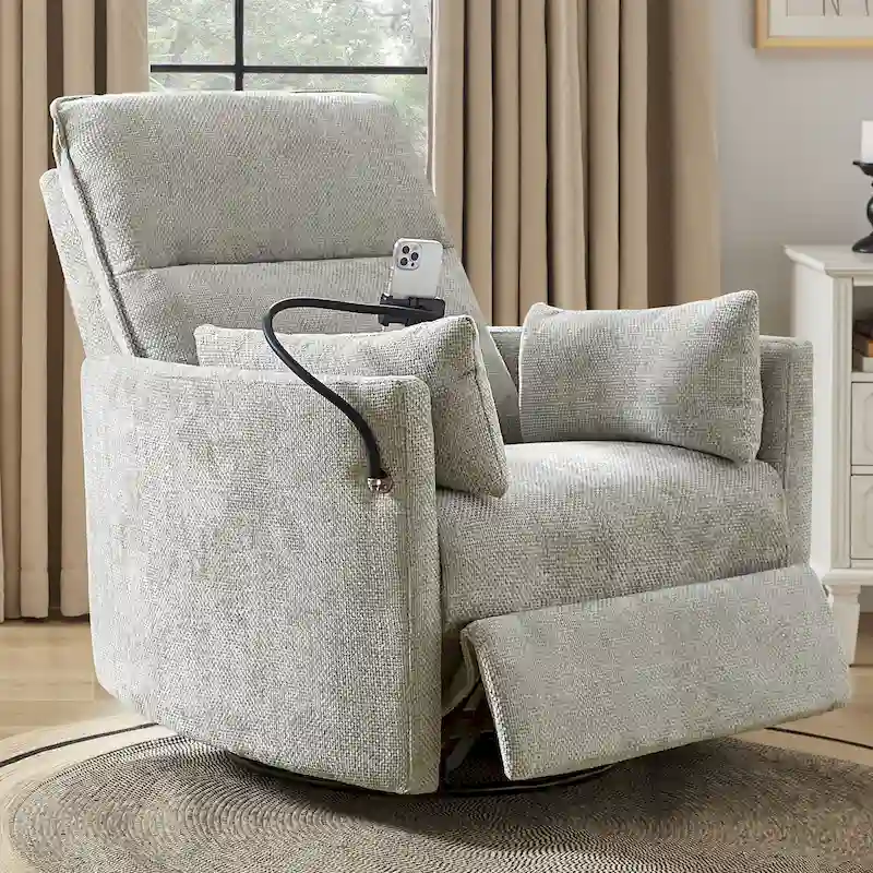 Modern 38 Power Rocking Swivel Nursery Recliner with USB Ports