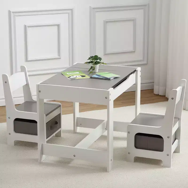 Kids Table & Chair Set, 3 in 1 Children Activity Table w/Removable Tabletop, Blackboard, 3-Piece Toddler Furniture Set for Art, Crafts