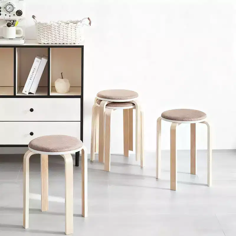 Set of 4 Stackable Stools, Round Backless Chairs for Dining Room, Kitchen, Classroom(Coffee color)
