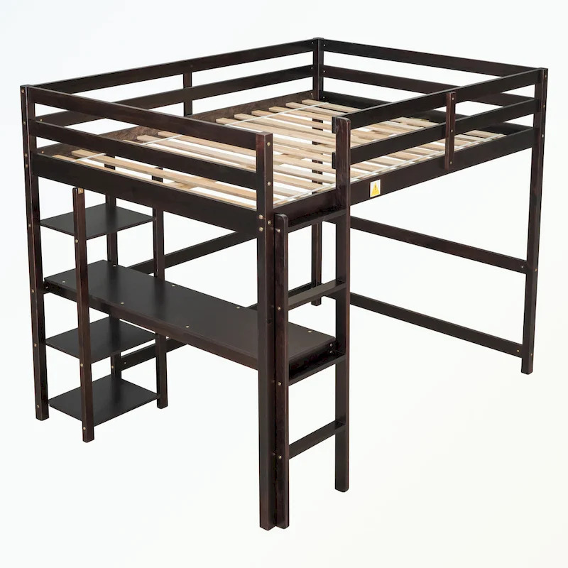 Full Loft Bed with Desk and Shelves