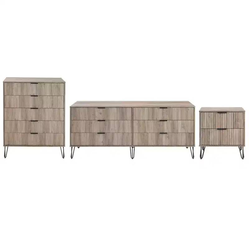 Manhattan Comfort Dumbo 3pc 5 Drawer Dresser, 6 Drawer Dresser and Nightstand Set