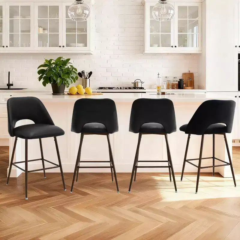 Set of 2 Mid-Century Faux Leather Counter Height Bar Stools, 26 Kitchen Island Chairs with Walnut Finish Metal Legs - Panipeachy