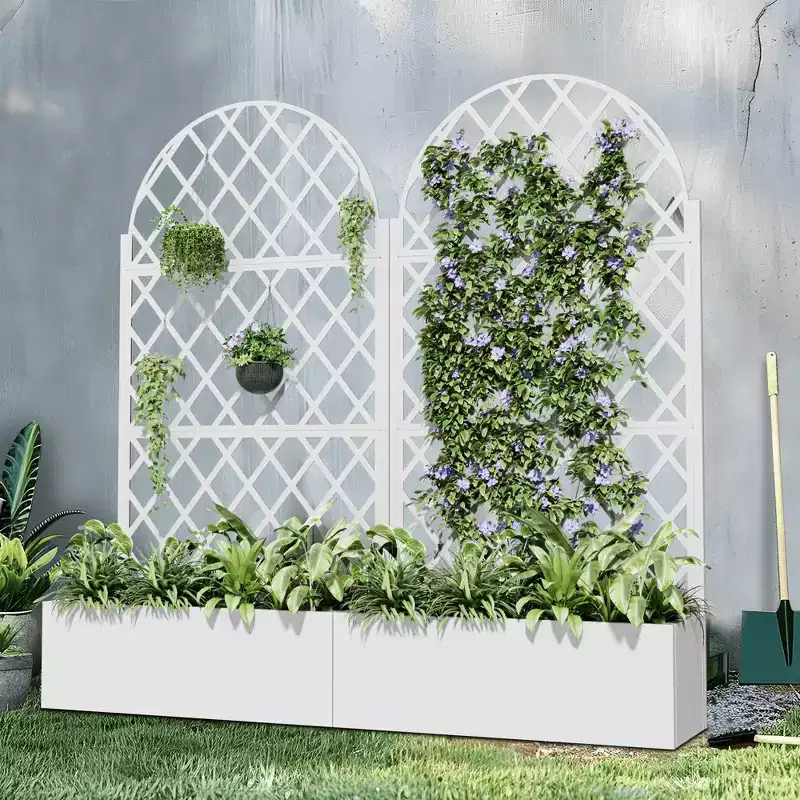 Iron Trellis Screen with Planter Box – 72x35x16in, 3-Panel