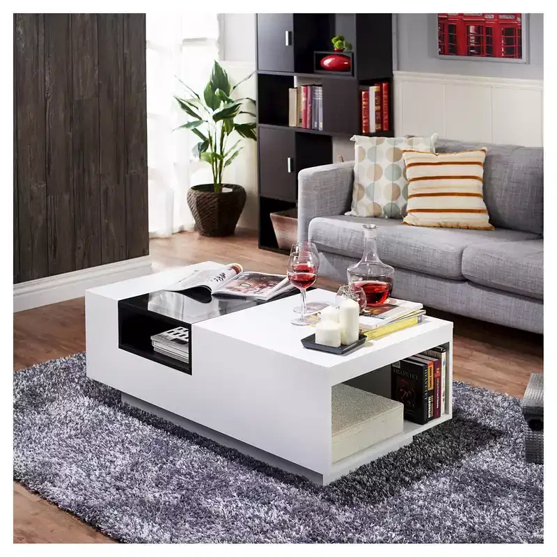 24/7 Shop At Home Camie Modern Two-Tone Coffee Table White: Storage, Tempered Glass, Rectangle, Living Room, 75 lbs Capacity