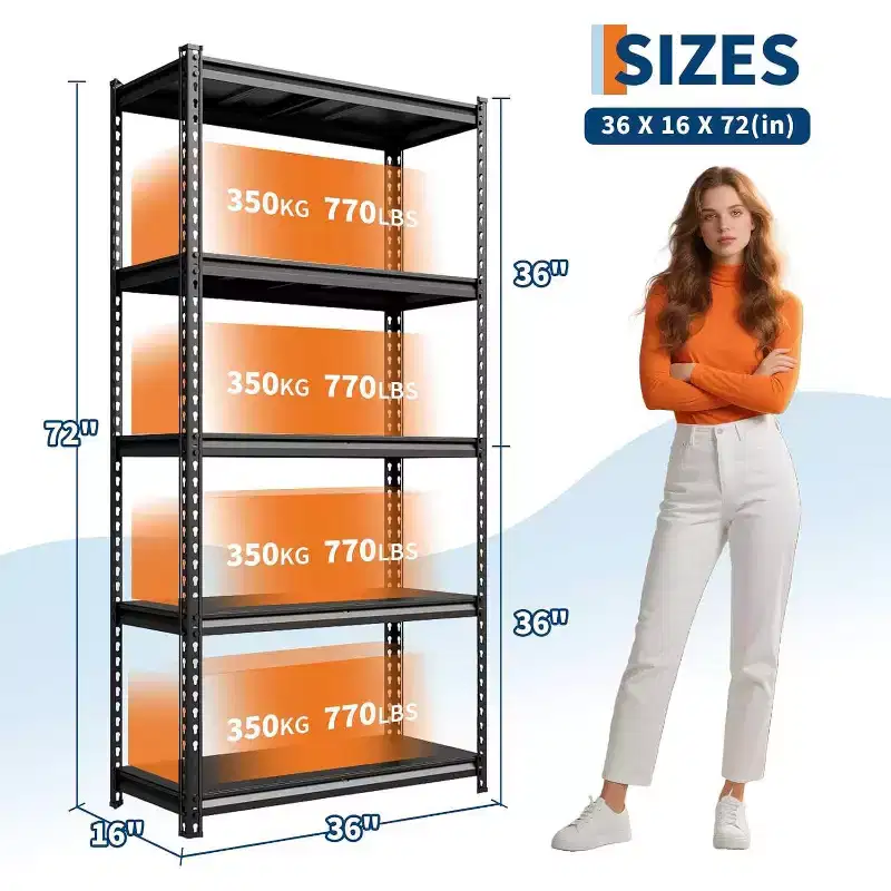 GustoWave 5-Tier Adjustable Utility Storage Rack Shelves for Warehouse, Pantry, Kitchen, Workshop