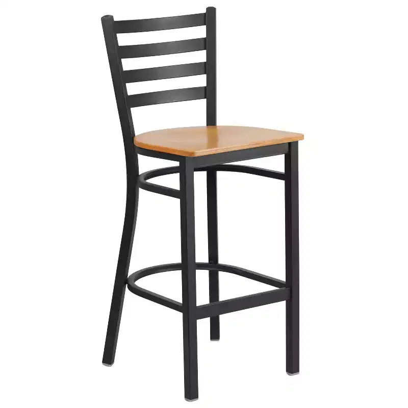 Emma and Oliver Ladder Back Black Metal Restaurant Dining Barstool
