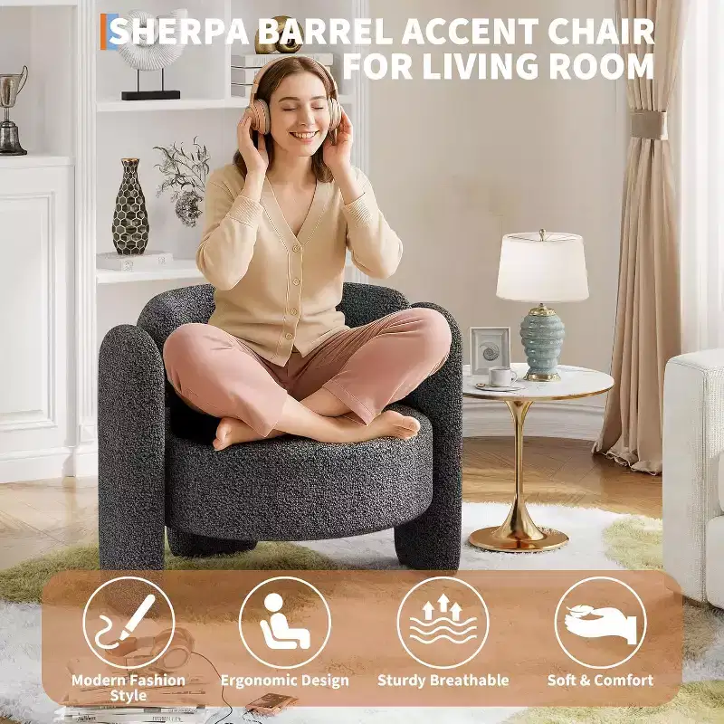 Modern Chenille Accent Chair Set of 2 Upholstered Living Room Chair Cozy Round Armrest Chair With Open Back Round Corner Side Sitting Lounge Armchair
