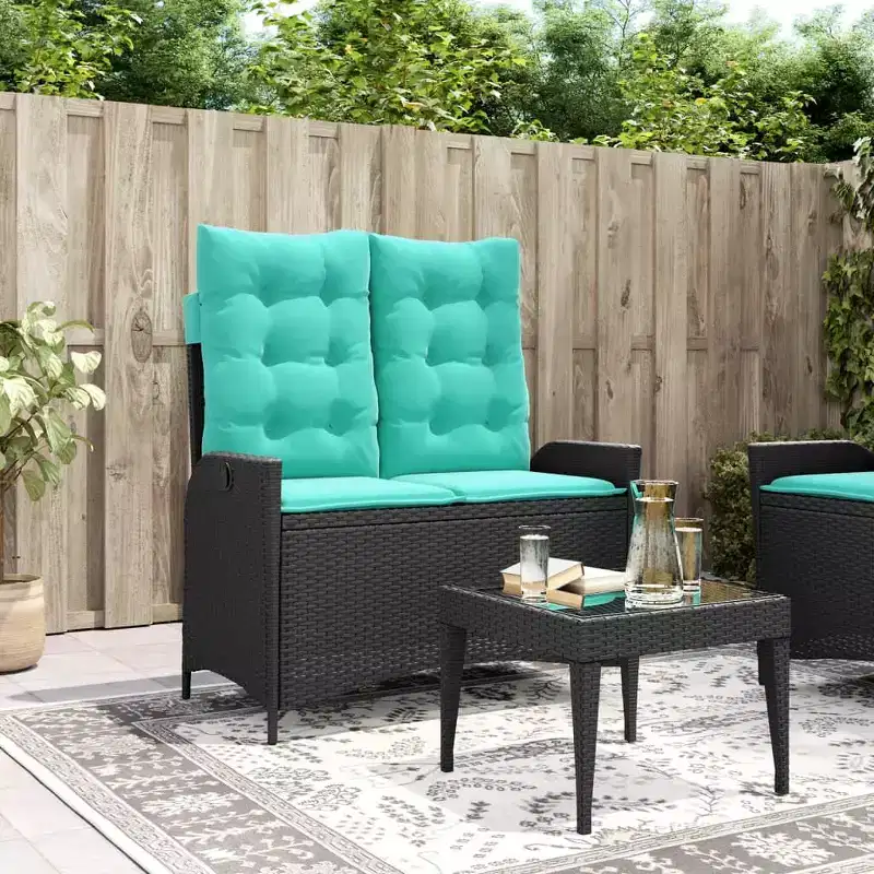 vidaXL Reclining Patio Bench with Cushions Seat Poly Rattan