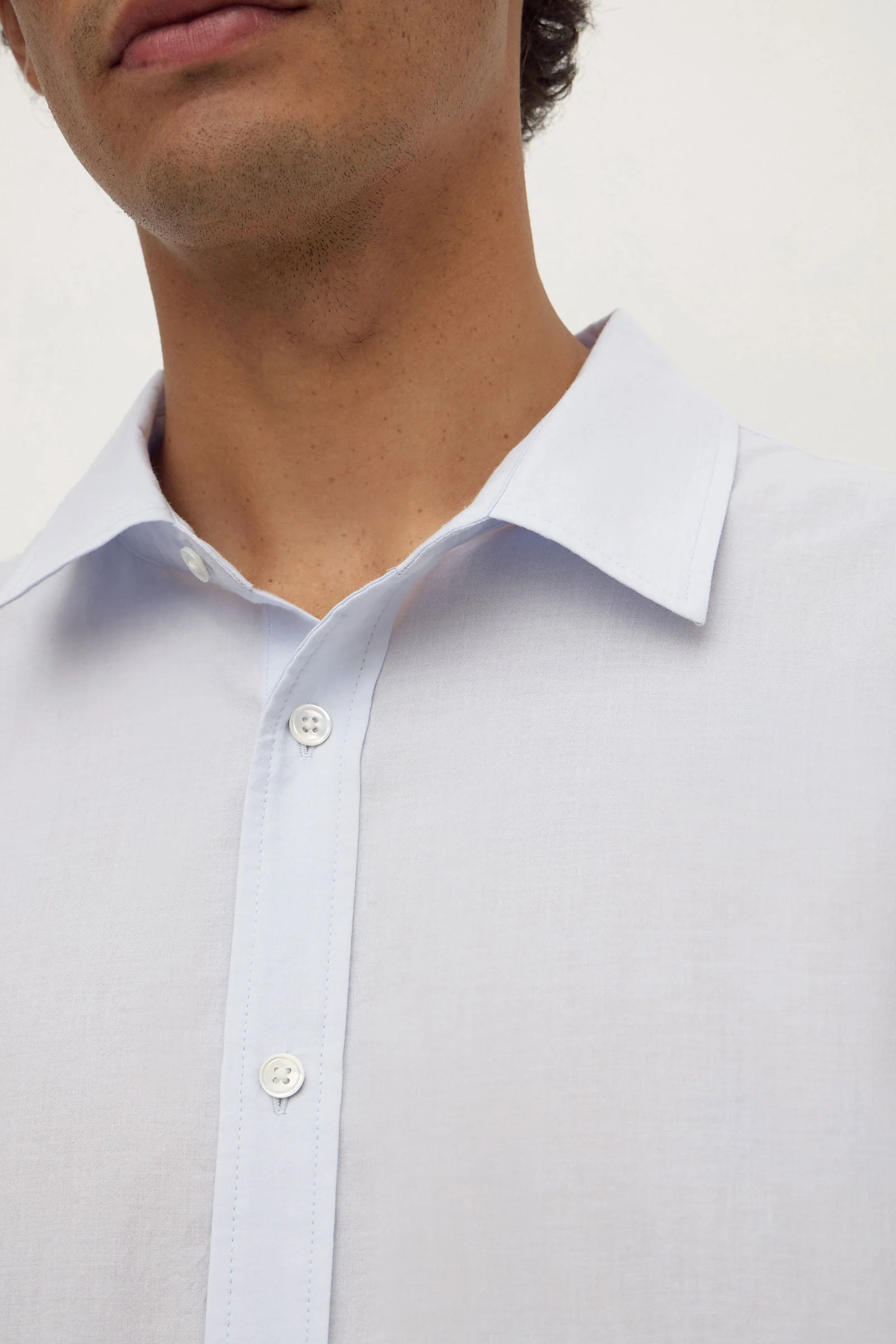 Powder Blue Cotton Voile Long Sleeve Shirt