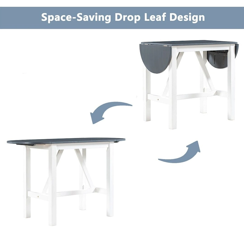3-Piece Wood Counter Height Drop Leaf Dining Table Set with 2 Upholstered Dining Chairs