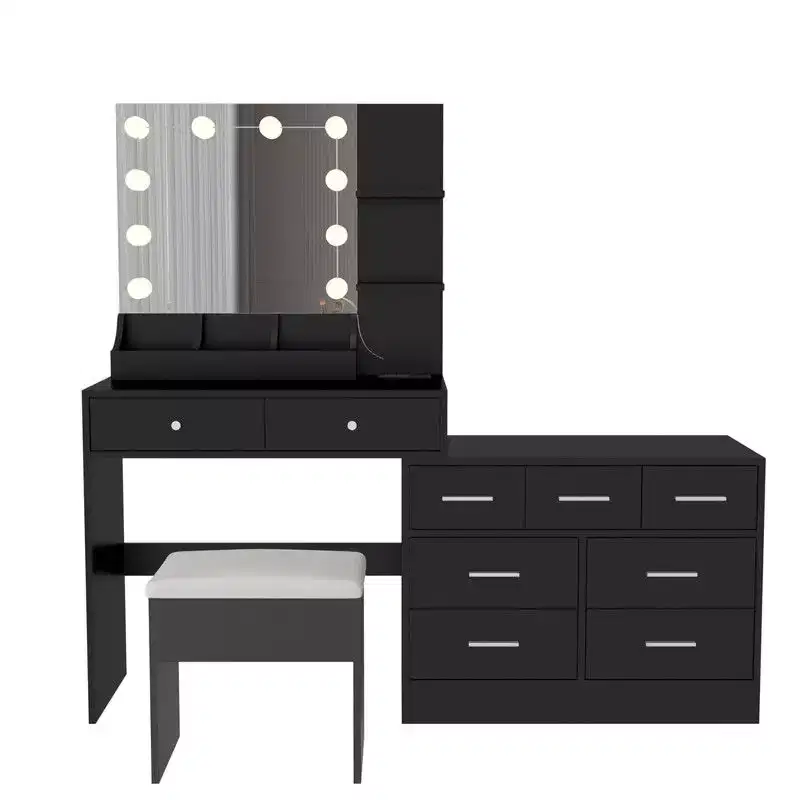 Gray Large Makeup Vanity with Lights