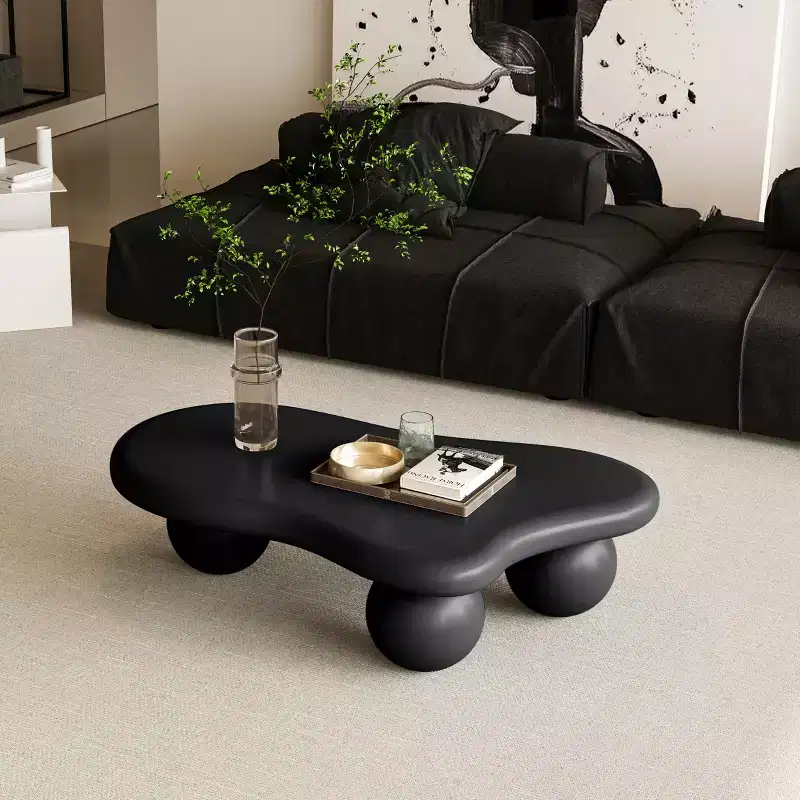 40 Cloud Coffee Table with Ball Legs, Modern Irregular Center Table for Living Room, Black