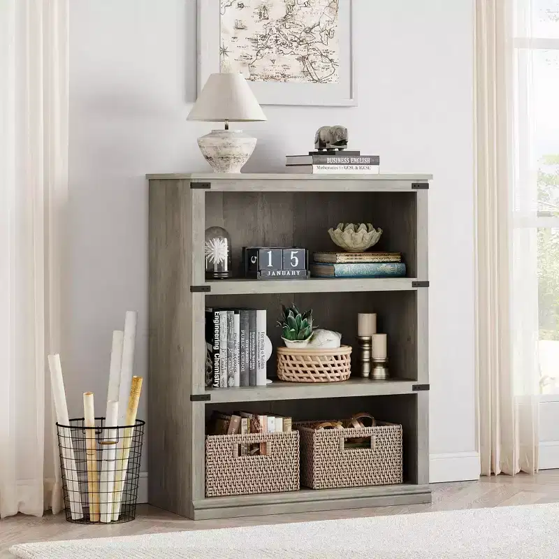 3 Tier Bookcase, Farmhouse Book Shelf with Storage, 40 Inch Tall Open Display Bookshelves