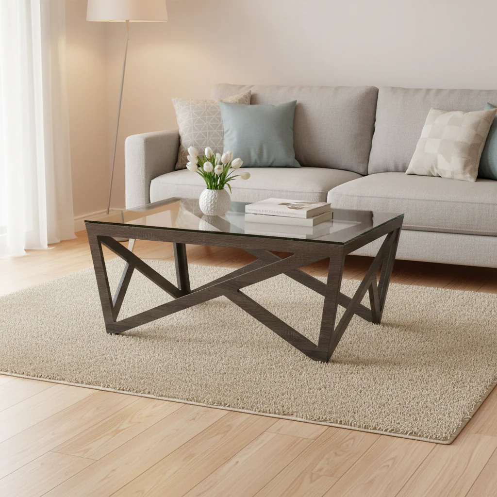 Mid-Century Glass Top Coffee Table - 33.5 x 33.5 x 14.5 - 34Wx34Dx15H