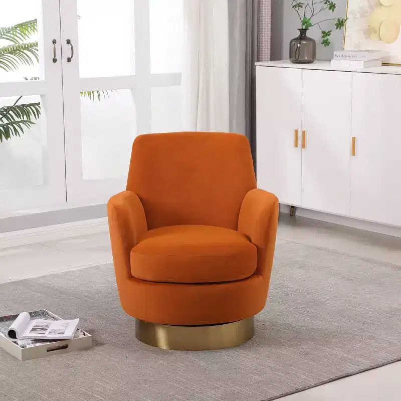 Okak Modern Swivel Barrel Accent Chair, Round Barrel Chairs with Gold Stainless Steel Base, for Living Room Bedroom