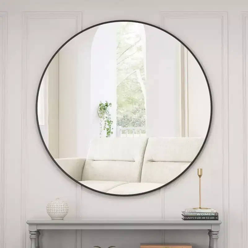 39 Oversized Round Wall Mirror, Modern Metal Circle Vanity Mirror for Living Room, Entryway - Panipeachy